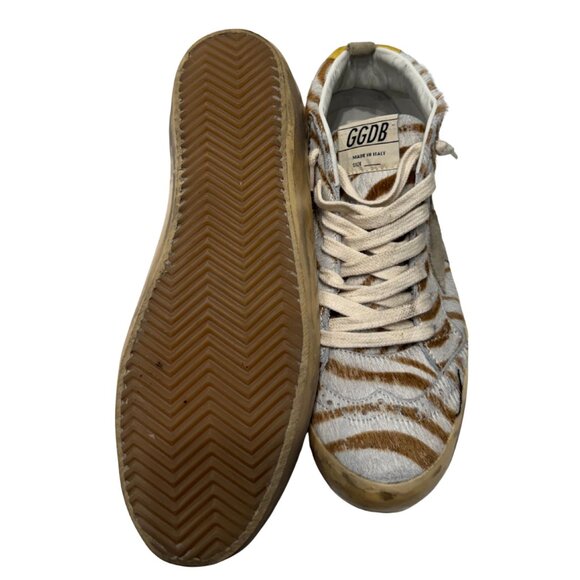 $780 Silver/Brown Golden Goose Mid-Star Pony Fur Zebra Print 8/38 - Picture 5 of 5